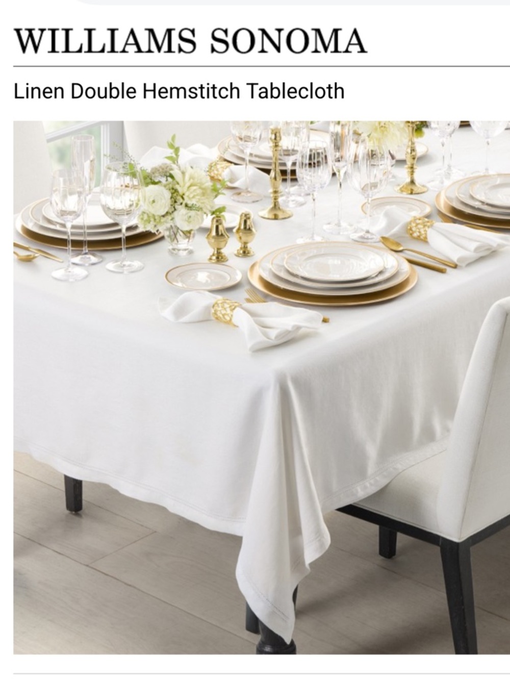 Williams Sonoma Linen Double Hemstitch Tablecloth 70x108 cream NWT Dining